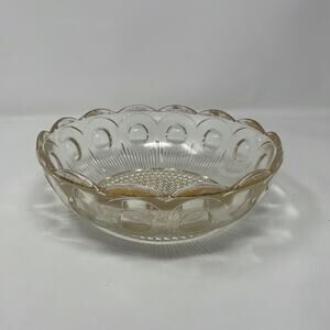 Vintage Bartlett &Collins glass Manhattan clear crystal bowl bulls eye gold trim